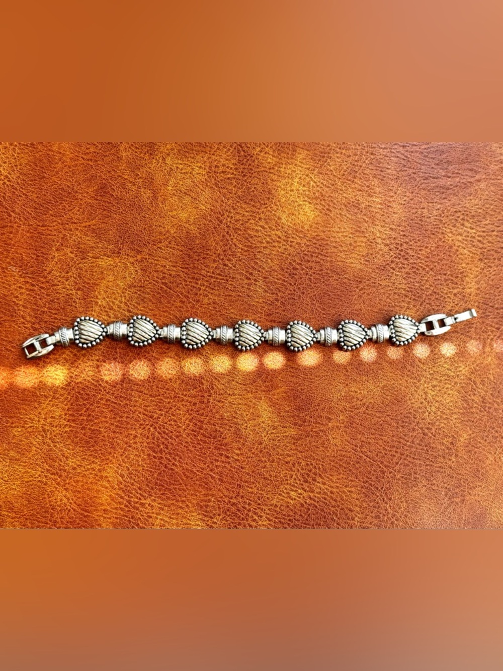 Vintage Silver Tone Link Bracelet Southwestern Chunky Boho Statement Beaded